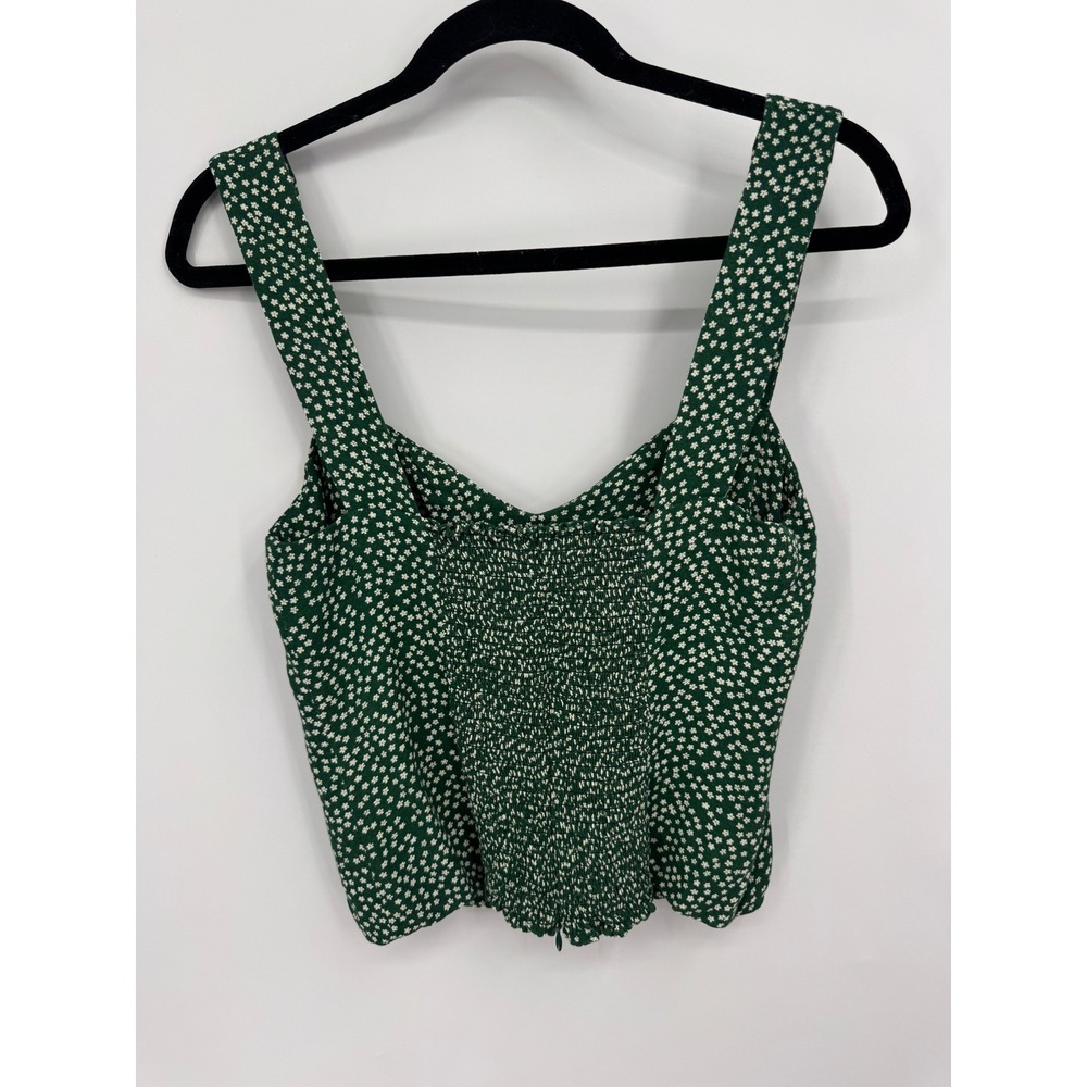 Reformation Hester Crepe Top Womens 10 Green Floral Sweetheart Smocked Back - Picture 6 of 7